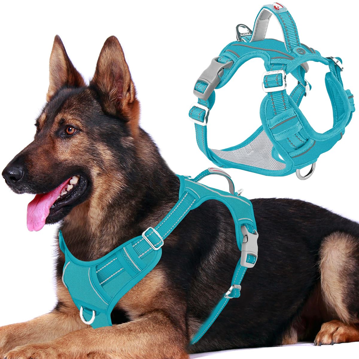 No Pull Dog Harness for Large Dogs (Aqua-Oxford / X-Large(Chest:30-38”))