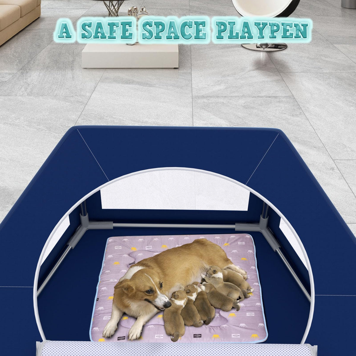 45x45 Inches Hexagonal Type Puppy Playpen (Blue / 45x45 IN Hexagonal)