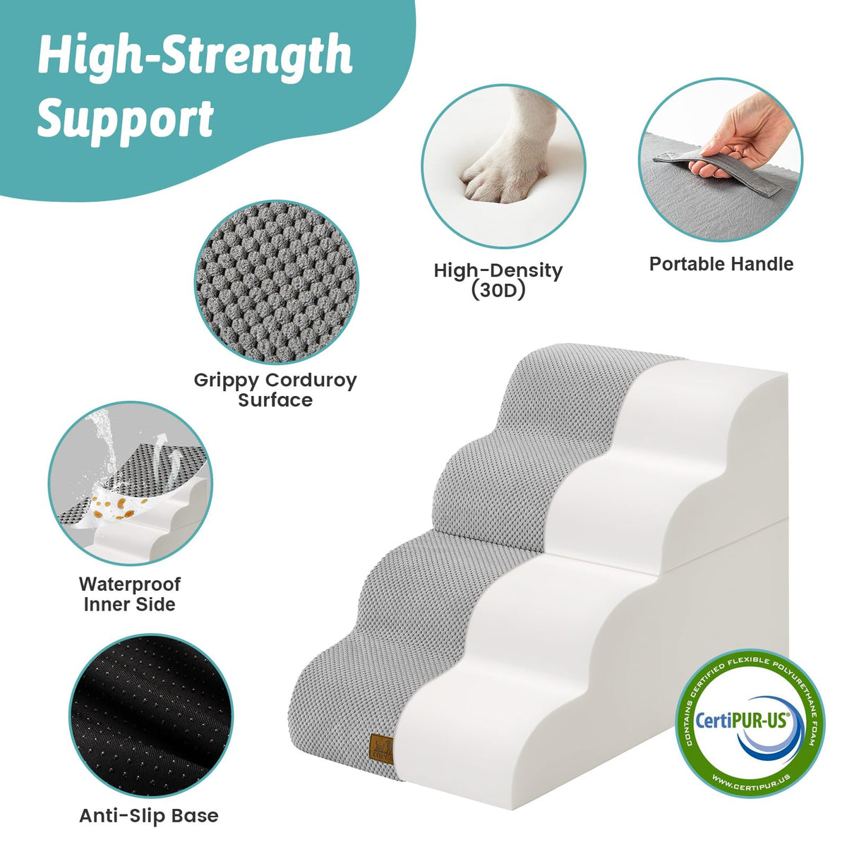Detachable Small Dog Stairs 19.7"H (Grey / Detachable 15.7" x 28.3" x 19.7")
