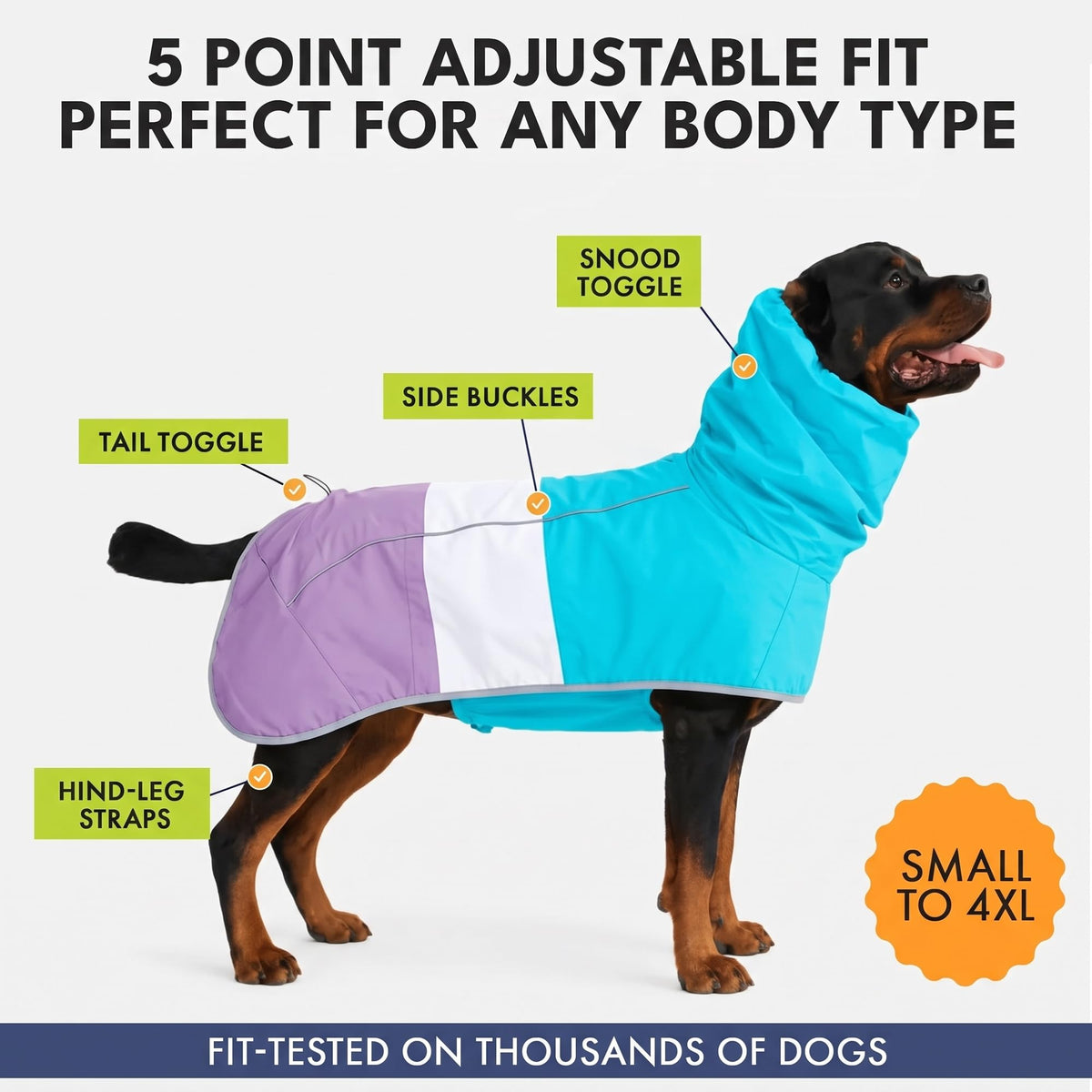 Dog Raincoat Waterproof Rain Jacket w (Aqua White Purple / Large)