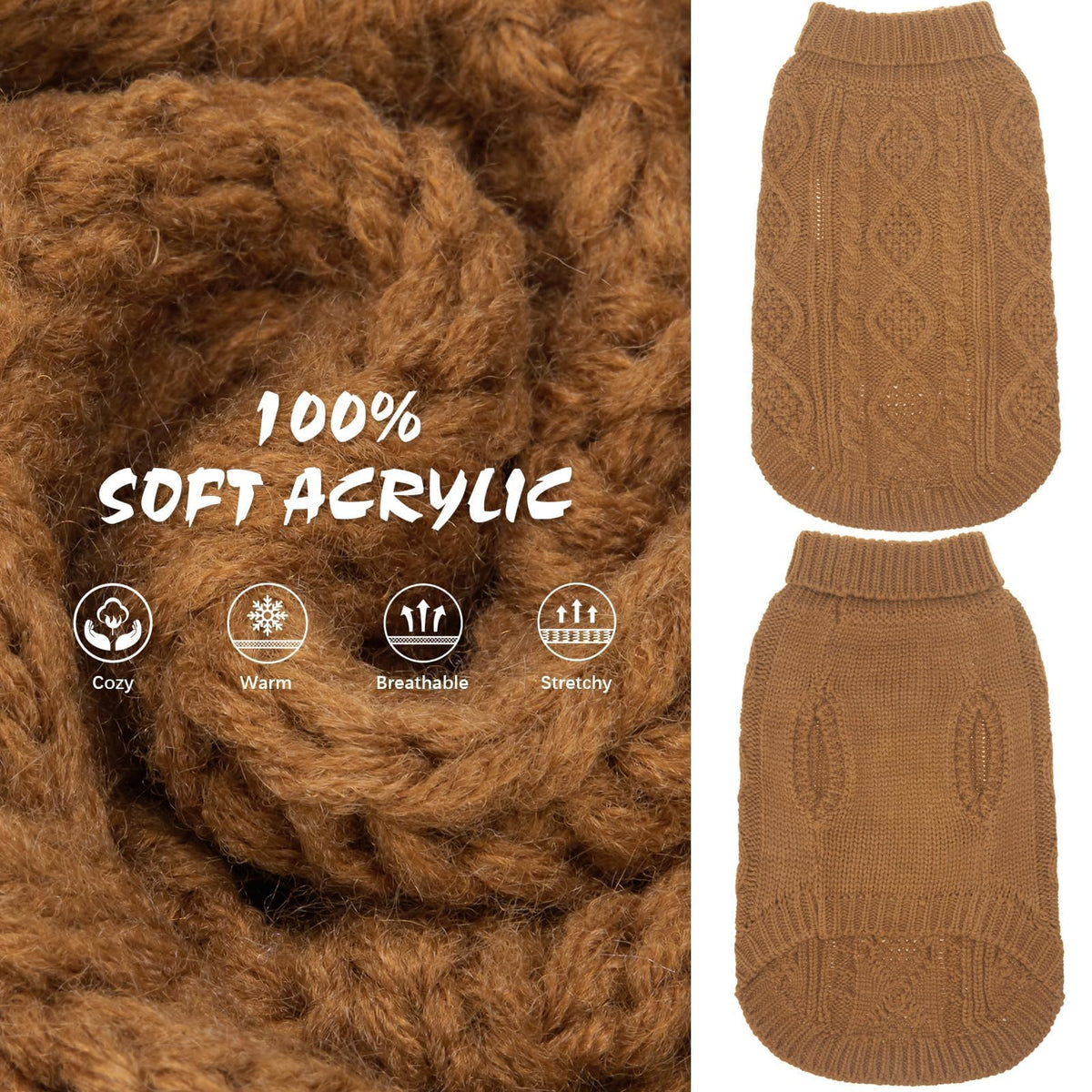 Dog Sweater for Small Medium Dogs (Brown / Small/Medium)