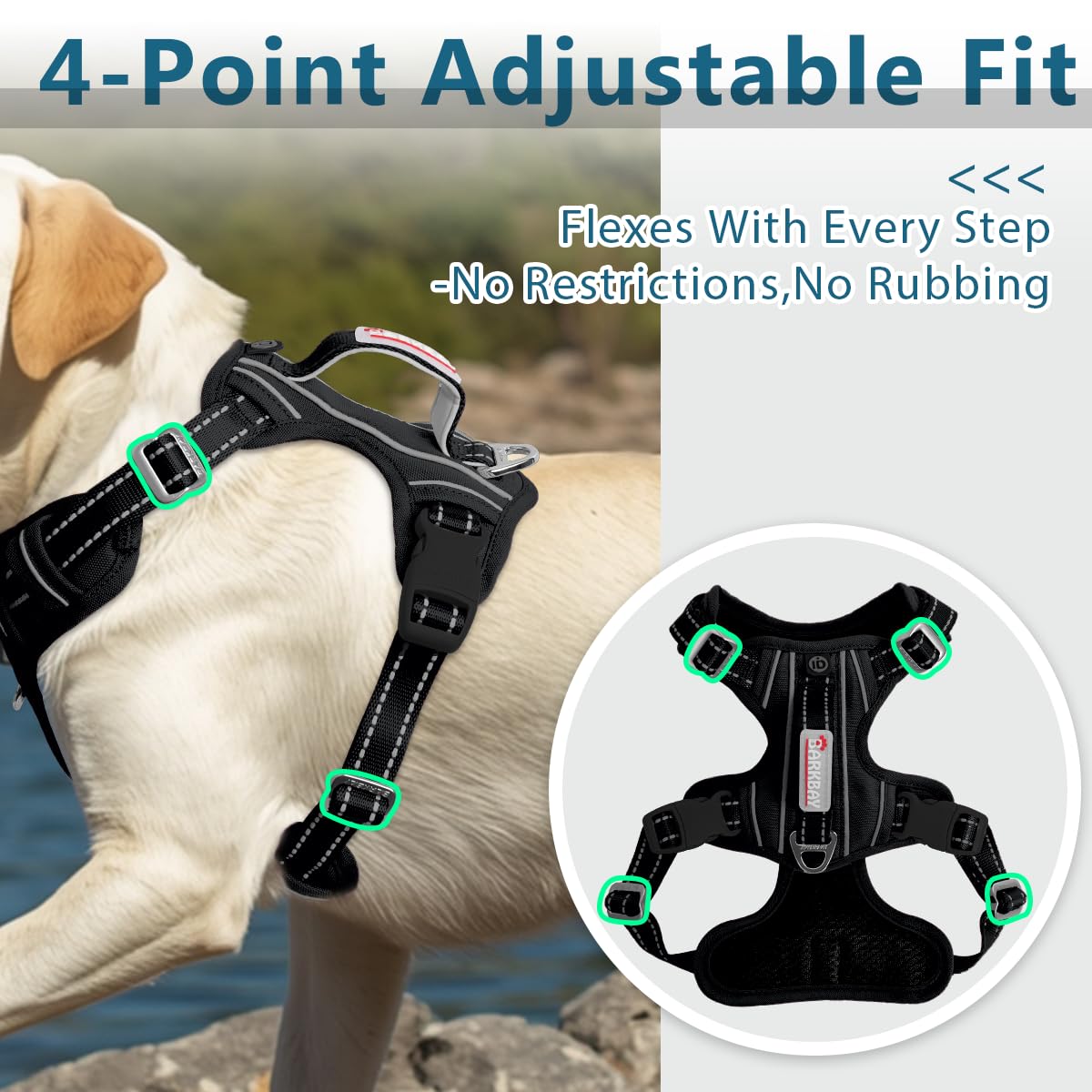 No Pull Dog Harness for Large Dogs (Black-Oxford / X-Large(Chest:30-38”))
