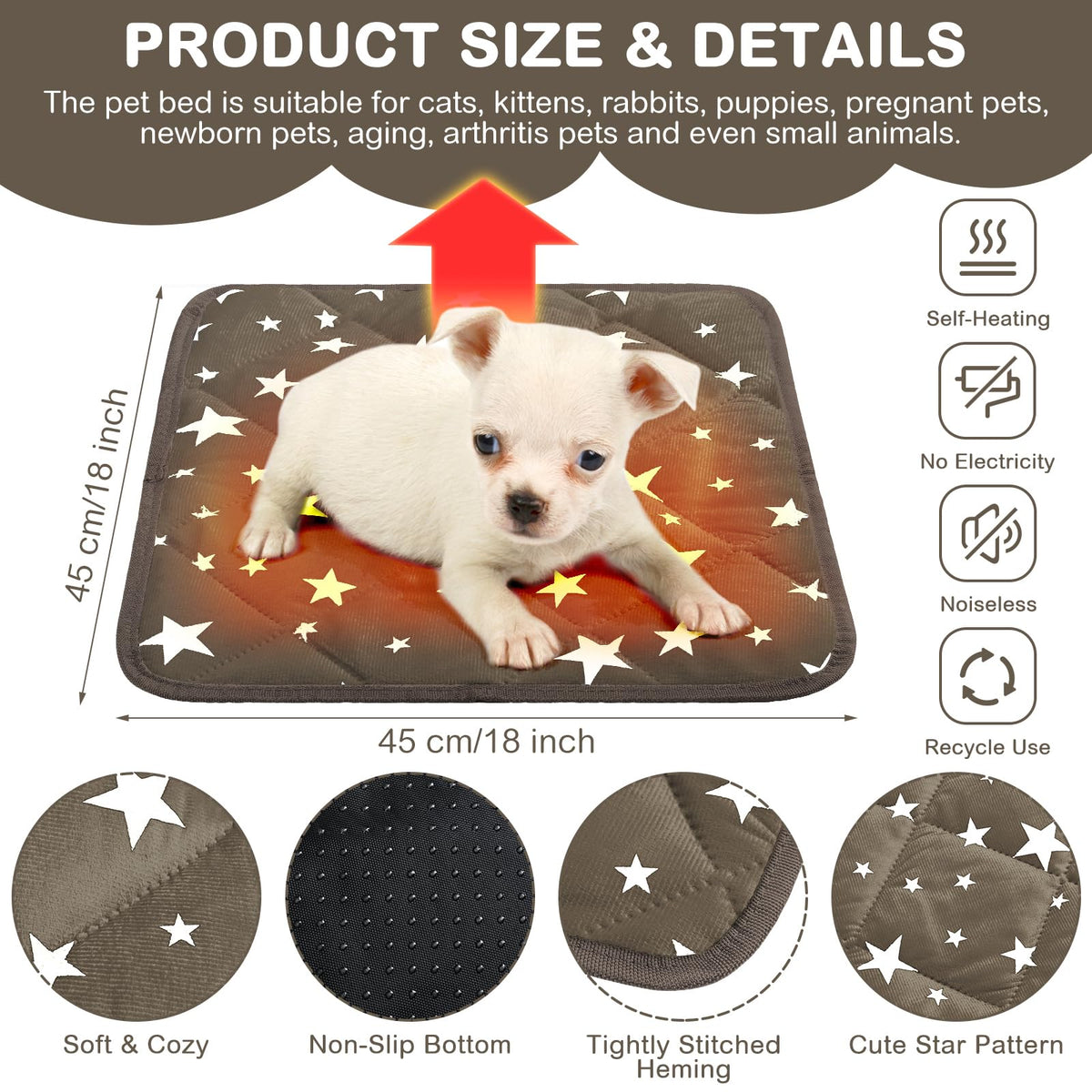 4 Pack Self Warming Cat Bed (Brown / 18'' X 18'' / Square)