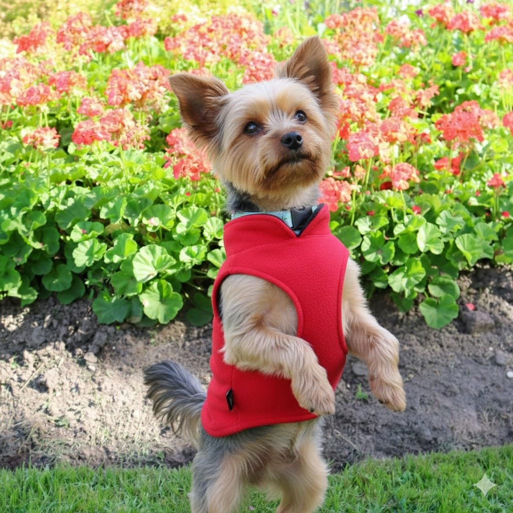 Dog Fleece Vest Sweater with Leash Ring (XS (2-4lbs) / Red)