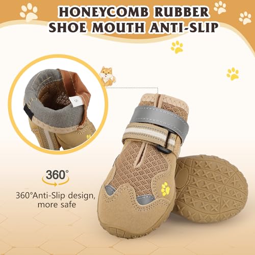 Dog Shoes for Large Medium Small Dog (Khaki / Size 4: 2.17''x2.68''(W*L))