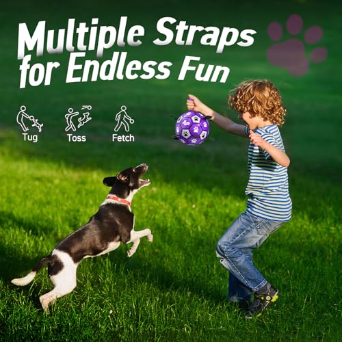 Dog Toys Soccer Ball with Straps (Purple White / 6 Inch)