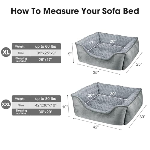 Rectangle Dog Bed for Large Medium Small Dogs (Grey / XXL(42"x 30"x 10"))