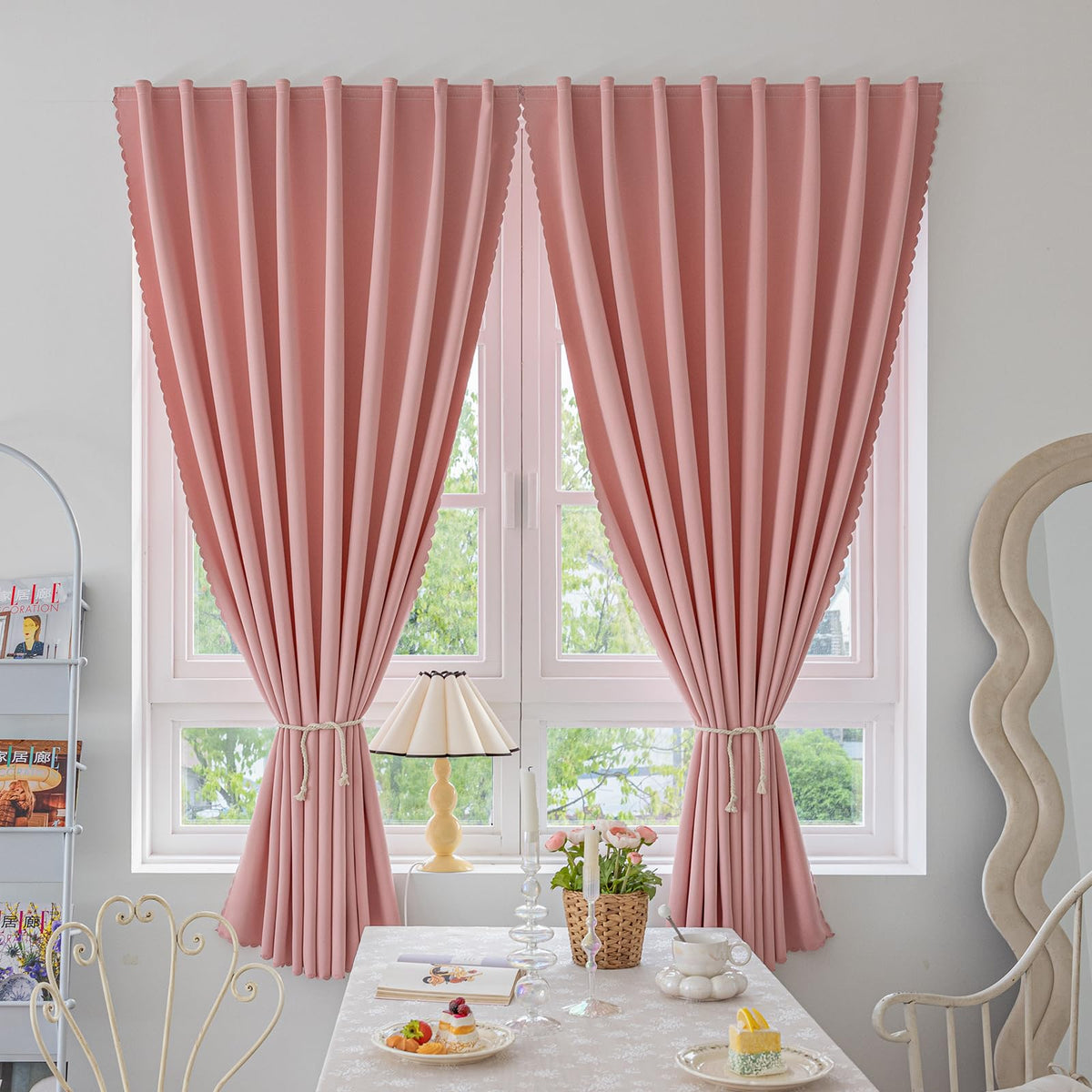 Magic Tape Stick on Curtains Blackout Curtains for Bedroom no Drillng Self Adhesive Curtain no Rod Small Window (Pink / 47"W x 71"L (Pack of 2))