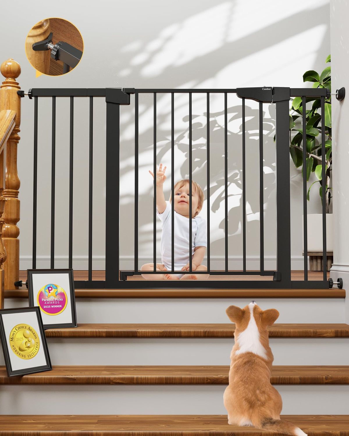 30 48 in Baby Gate for Stairs (Black / 30-48"W x 30.5"H)