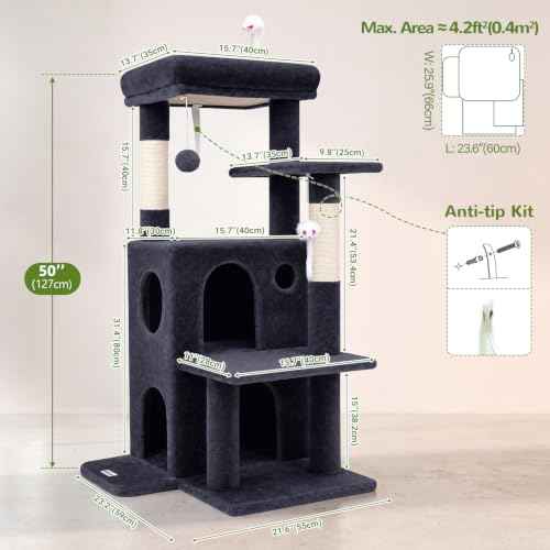 Cat Tree Tower for Indoor Cats Large Adult (Dark Grey / XL)