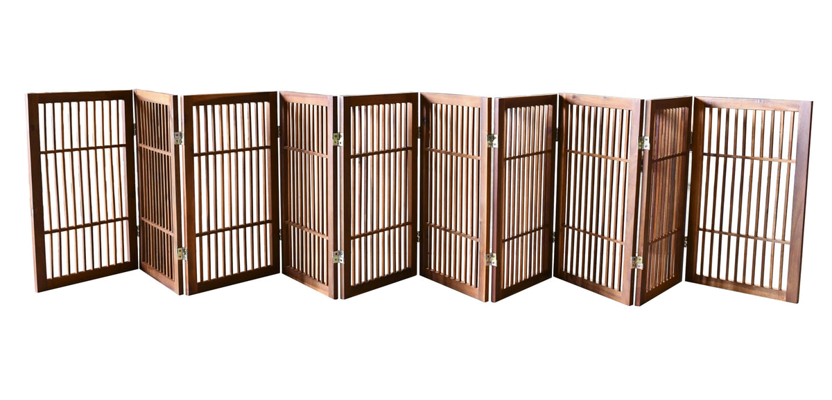 Pet Dog Gate Freestanding (10 Panel 30" Tall / Brown Pet Gate)