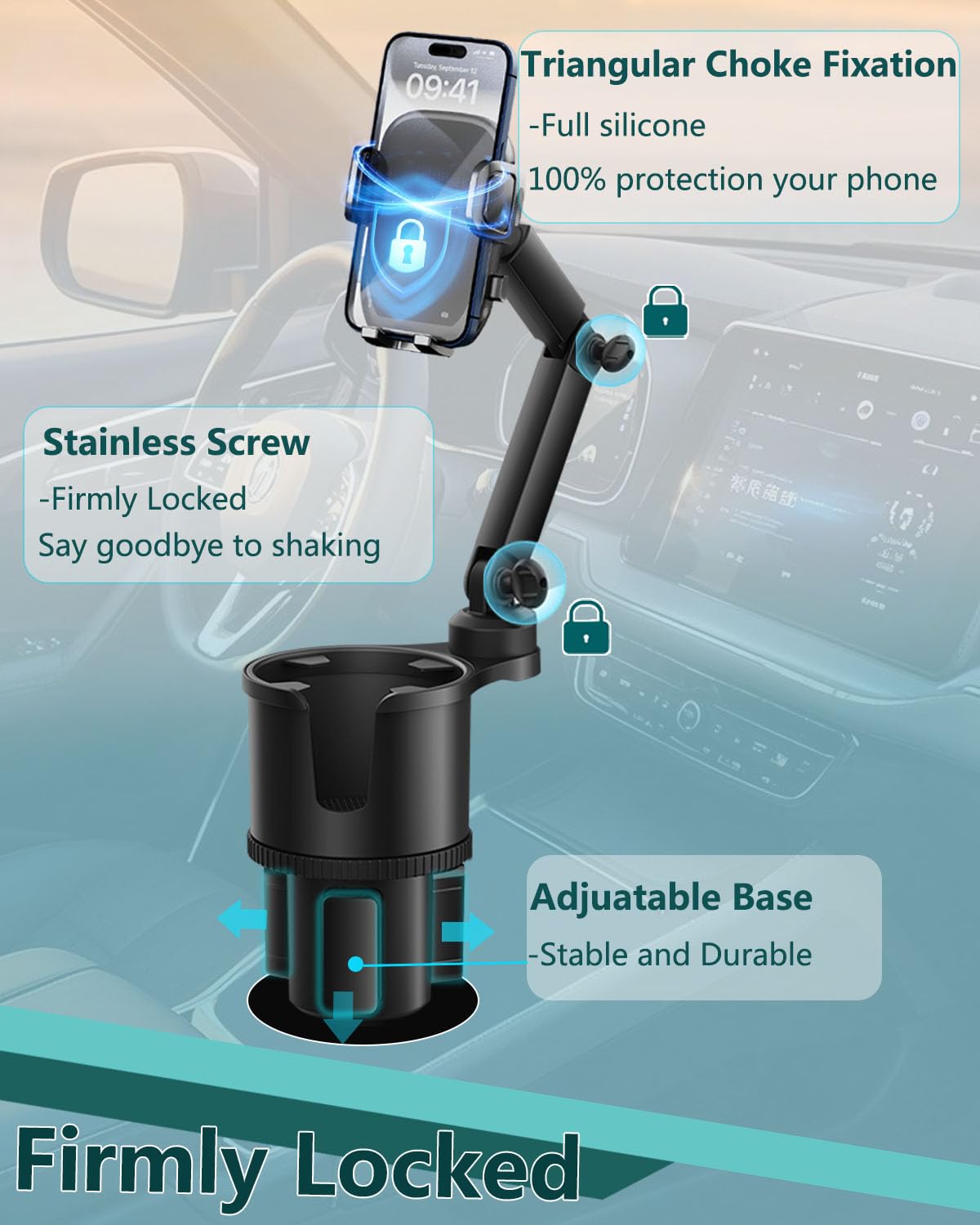 2-in-1 Cup Phone Holder for Car, 360° Adjustable Car Phone Mount (black)