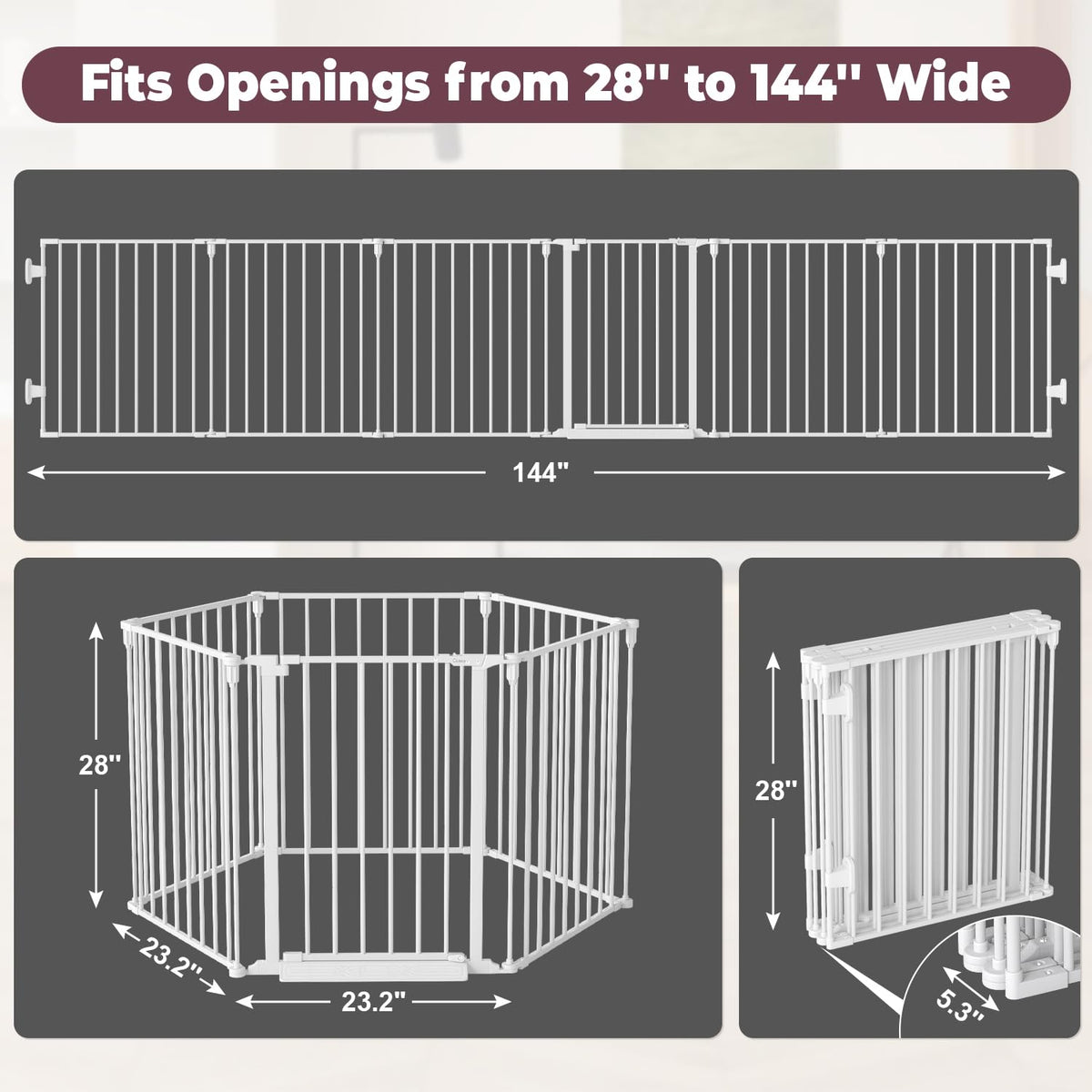 144" Extra Wide Baby Gate with Door (White / 144" Wide)