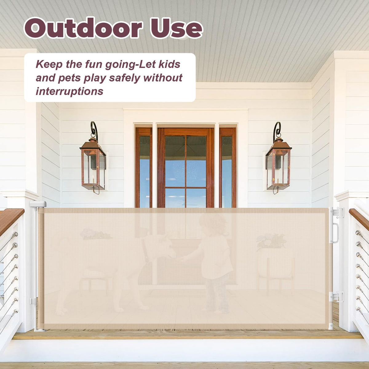 76" Retractable Baby Gates Extra Wide (Beige / 34" Tall x 76" Wide)