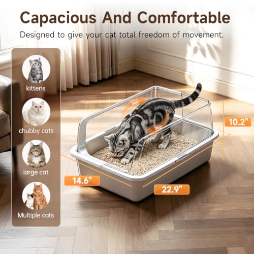 High Sided Stainless Steel XL Cat Litter Box for Cats (Grey XL 2PACK)