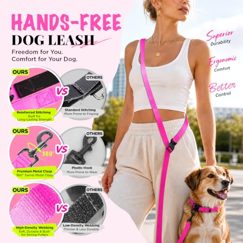 Hands Free Dog Leash (5.9-8.2 FT Rose Pink)