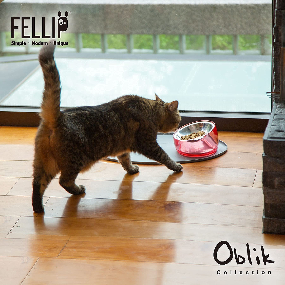 Pet Oblik Acrylic Raised Dog Food Water Bowl Stainless Steel Slanted Oval Dish for Short Leg Puppy & Small Medium Pet (Pink / 1.5 Cups Oval Dish)