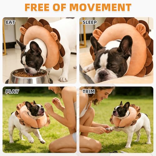 Inflatable Dog Cone Collar Alternative After Surgery (New Lion Brown / M+ (Neck:13-15in))