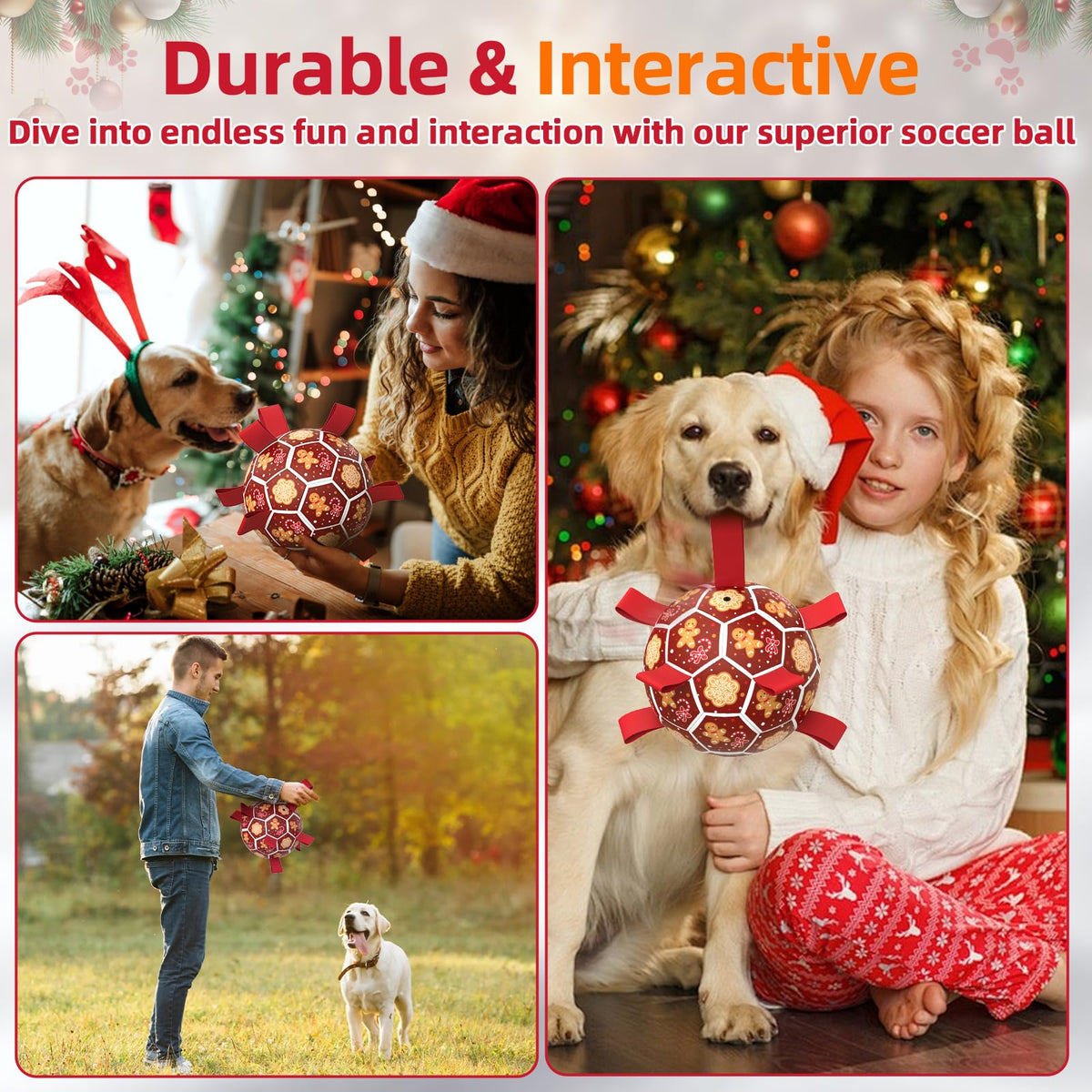 Dog Soccer Ball with Straps (7 Inch / Christmas)