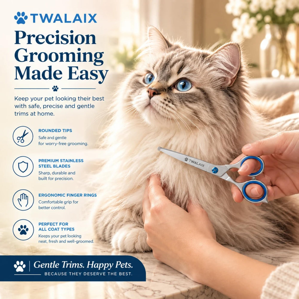 8-in-1 Dog Grooming Kit, Pet Grooming Kit for Dogs & Cats, Professional Cat Brush Set with Slicker Brush, Undercoat Rake, Flea Comb, Nail Clipper, Scissors & Bath Brush (8 Count (Pack of 1))