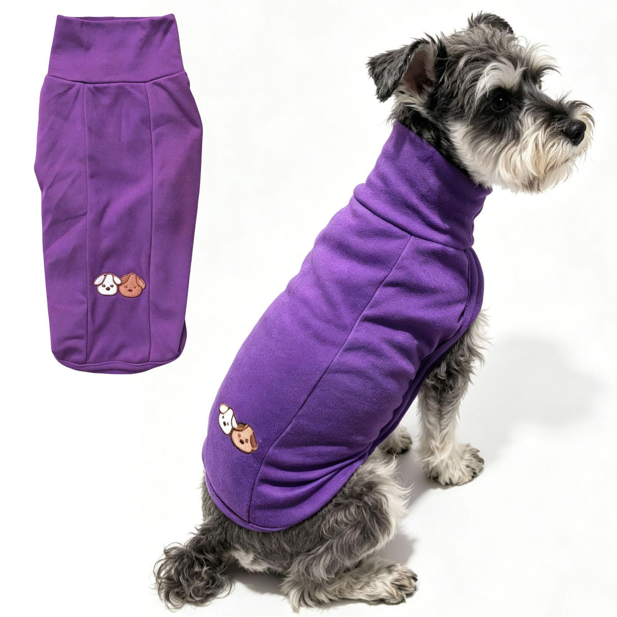Turtleneck Dog Shirt Embroidery Soft Dog Sweatshirt Stretchy Striped Puppy Pullover (Pur SLS / Large)