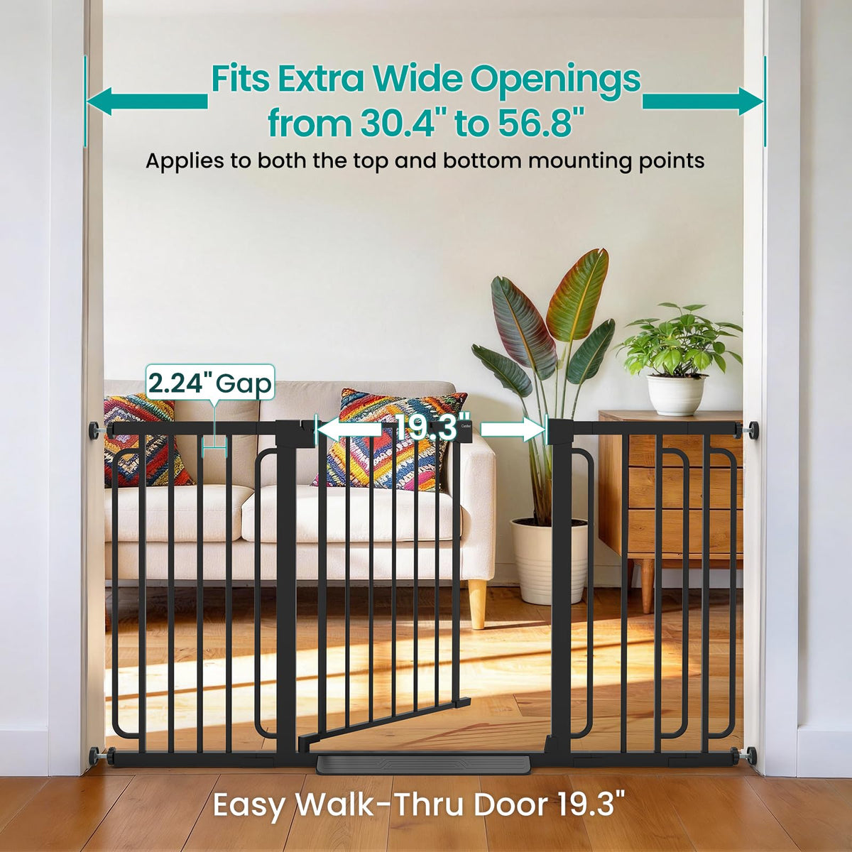 30.4 56.8" Extra Wide Baby Gate (Black / 30.4"-56.8" W x 30.5" H)