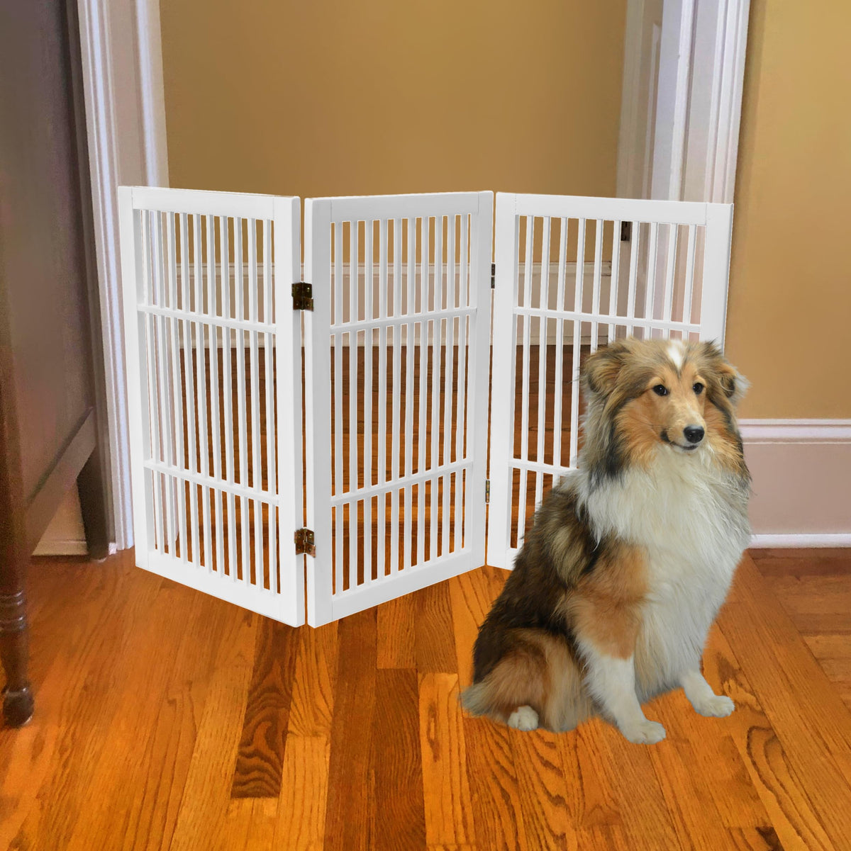 Pet Dog Gate Freestanding (3 Panel 30" Tall / White Pet Gate)