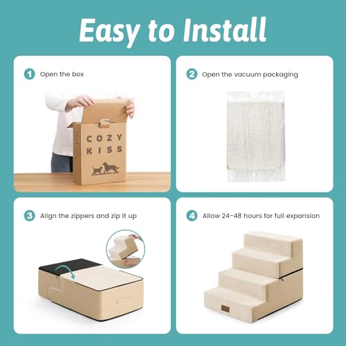 Dog Stairs for Small Dogs (Beige / 15.7x23.6x17.7 inch)