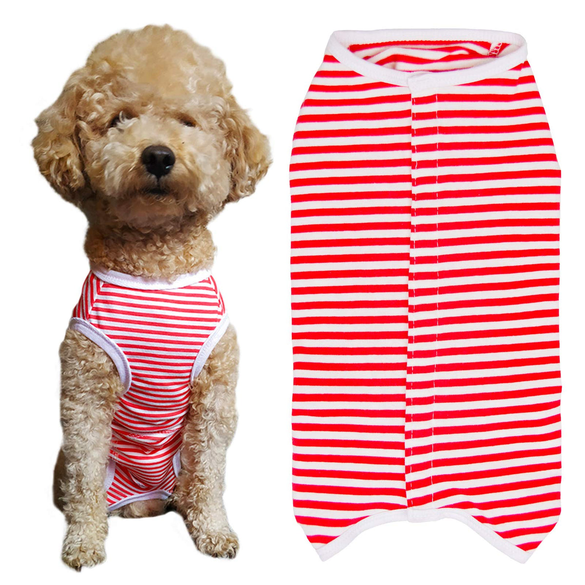 Dog’s Recovery Suit Post Surgery Shirt for Puppy (Large / red white stripe)