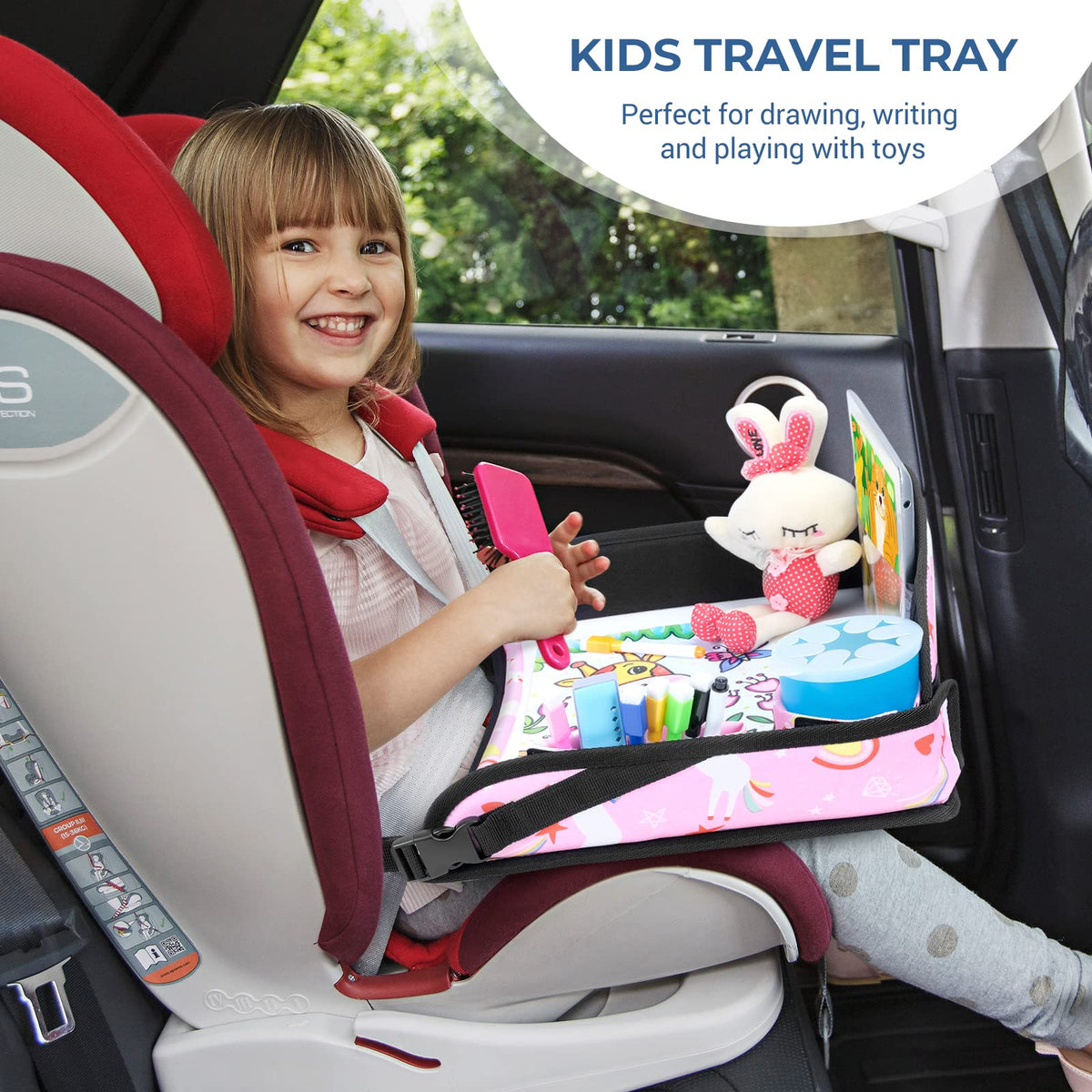 Kids Travel Tray for Car Seat & Airplane (Pink Unicorn -2PCS)