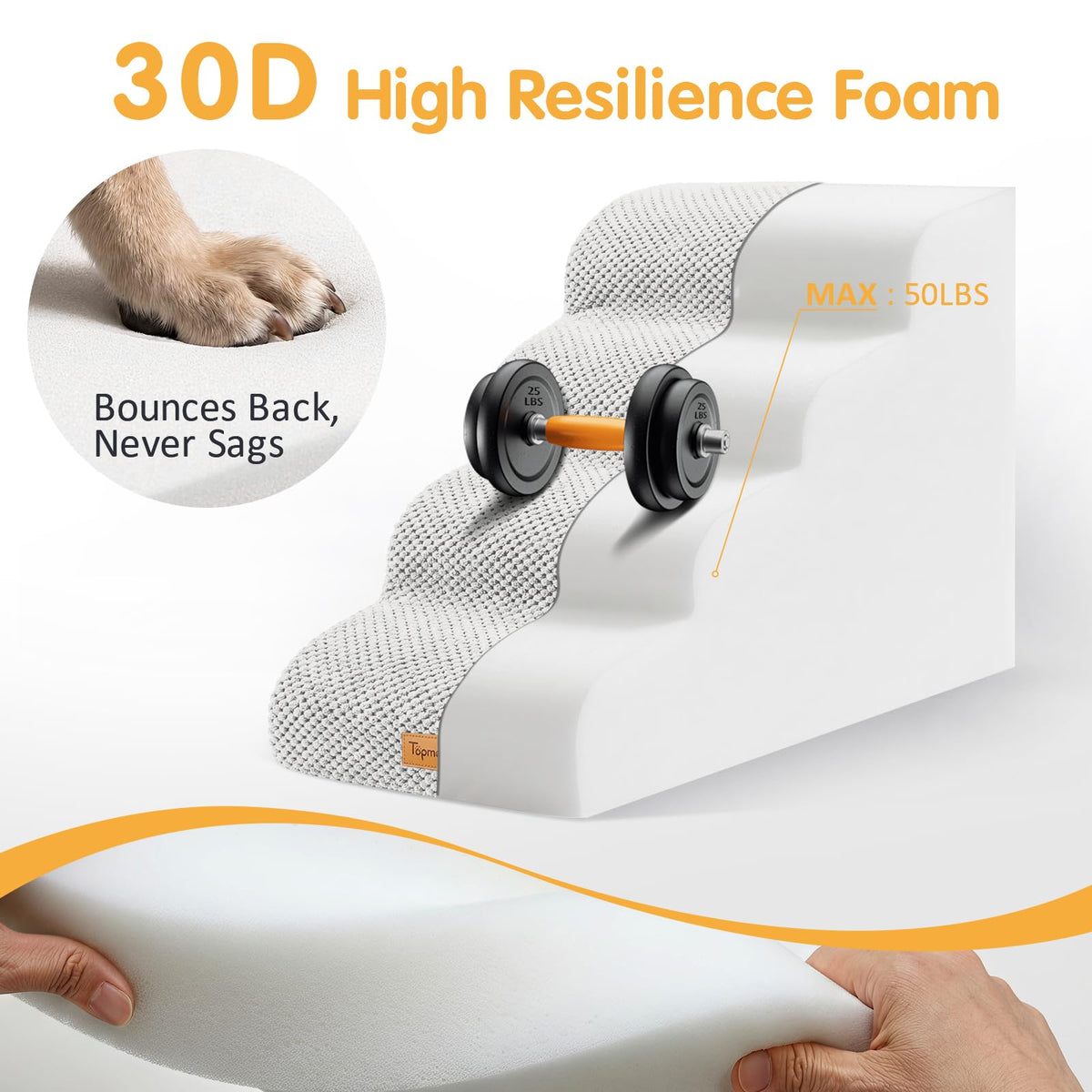 High Density Foam Dog Steps 4 Tiers (Light Grey / 28.5*15.7*20.5)