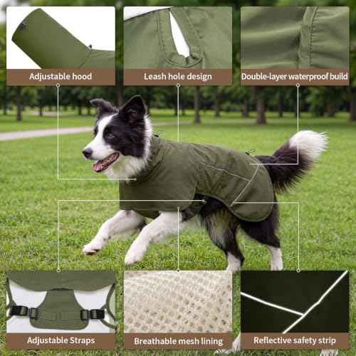 Dog Raincoat Full Body Coverage Waterproof Windproof Hooded Jacket (Green / XX-Large)