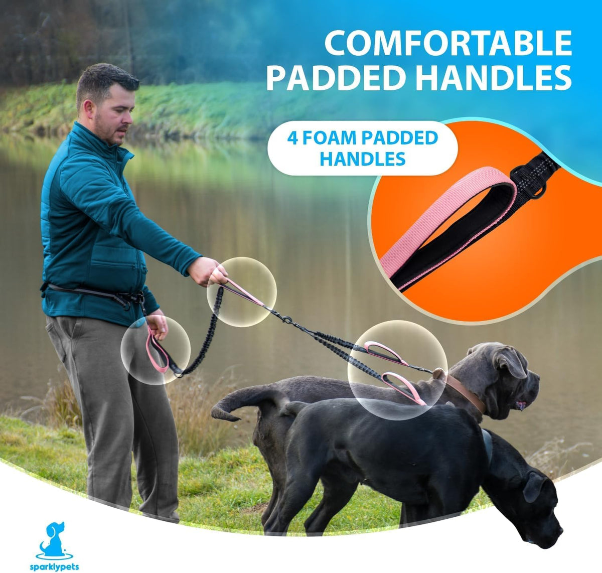 Hands Free Dual Dog Leash (Gradient Pink / 2 dogs M/L)