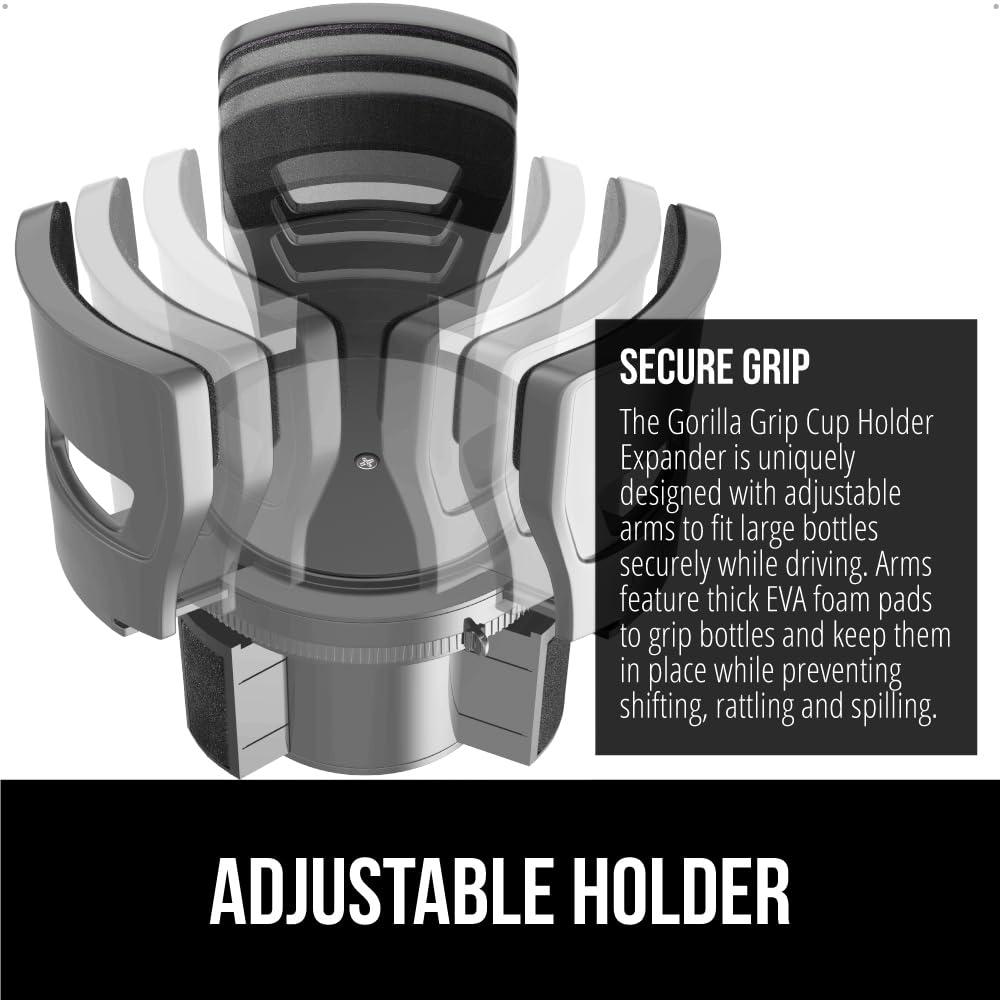 Patent Pending Adjustable Car Cup Holder Expander (Gray)