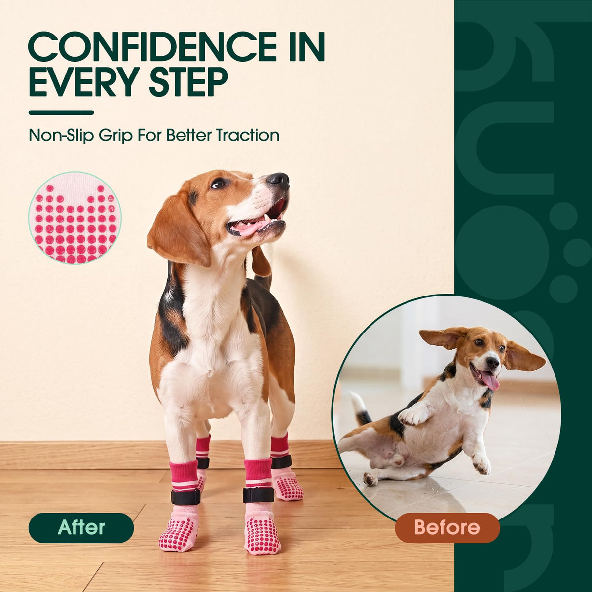 2 Pairs Anti Slip Dog Socks with Grips (Xs(paw width: 1.57") / pink)