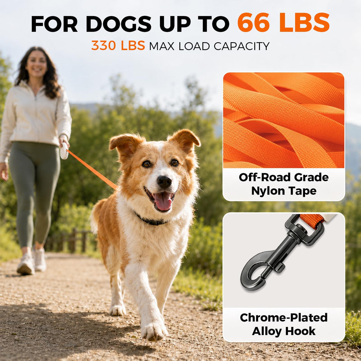 Glowie Retractable Dog Leash with LED Light (LED Light-Ivory-16ft)