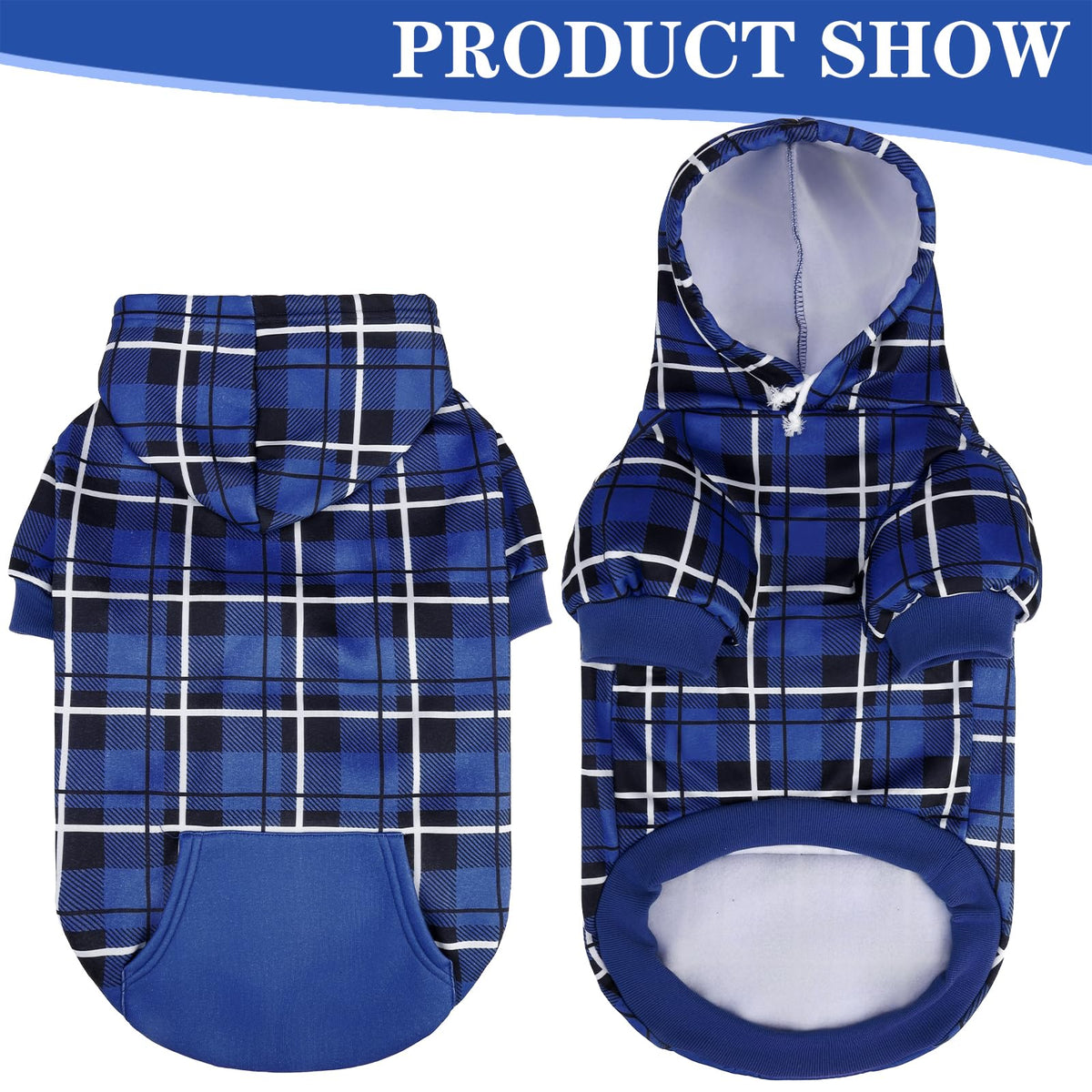 Plaid Dog Hoodie (Navy Blue / Large)