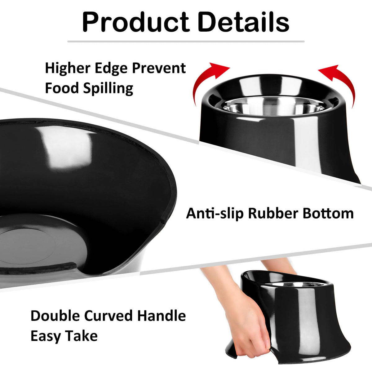 Tilted Elevated Dog Bowls Non (M/2 Cup / Black)