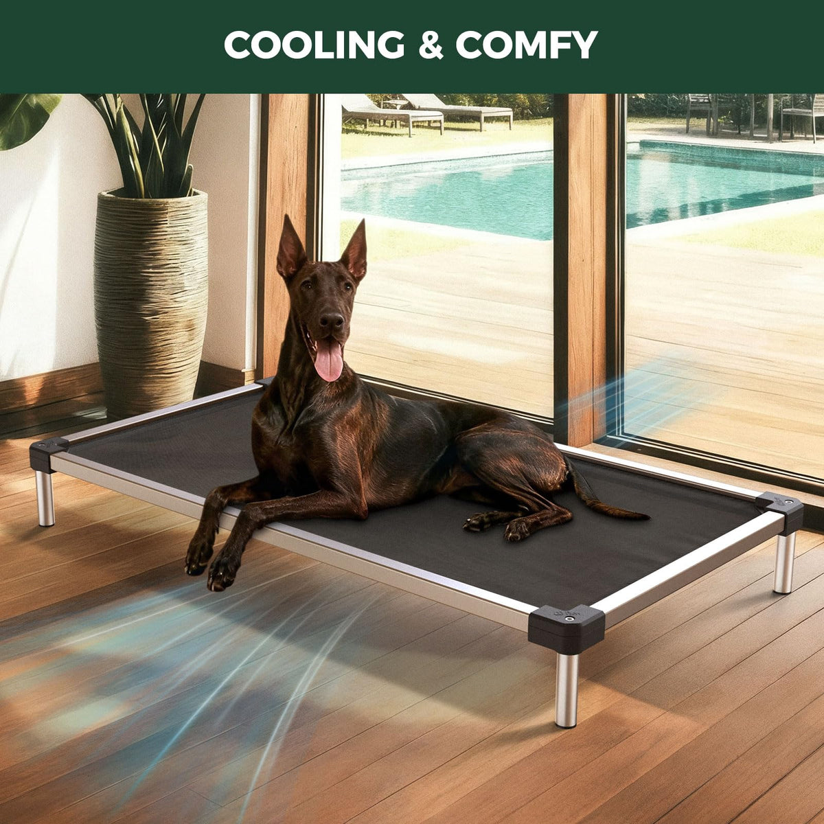 Rollick Dog Playpen with Cooling Mesh Dog Bed (Black / 50"H)