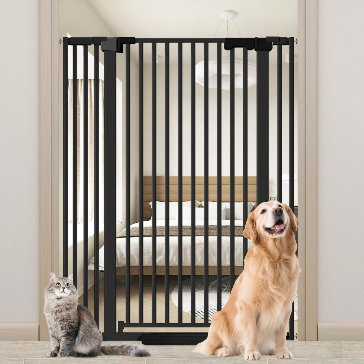 51'' Extra Tall Cat Gate Barrier for Doorways Hallways (Black-51"tall / 30''-40.9'' Wide)