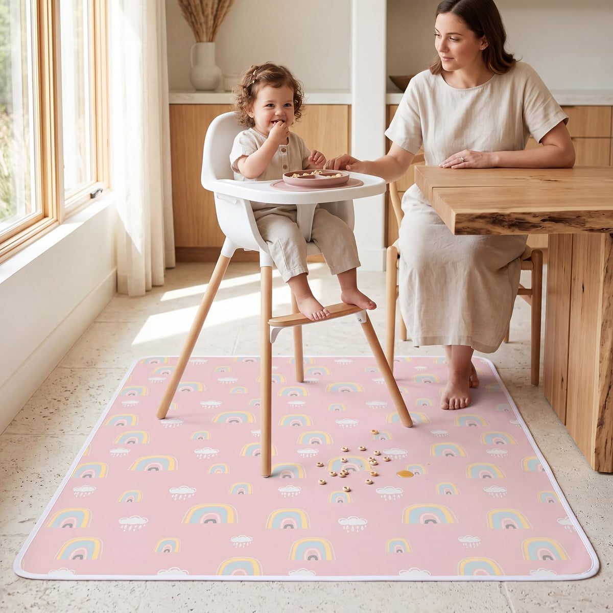 Splat Mat for Under High Chair (Rainbow Pink)
