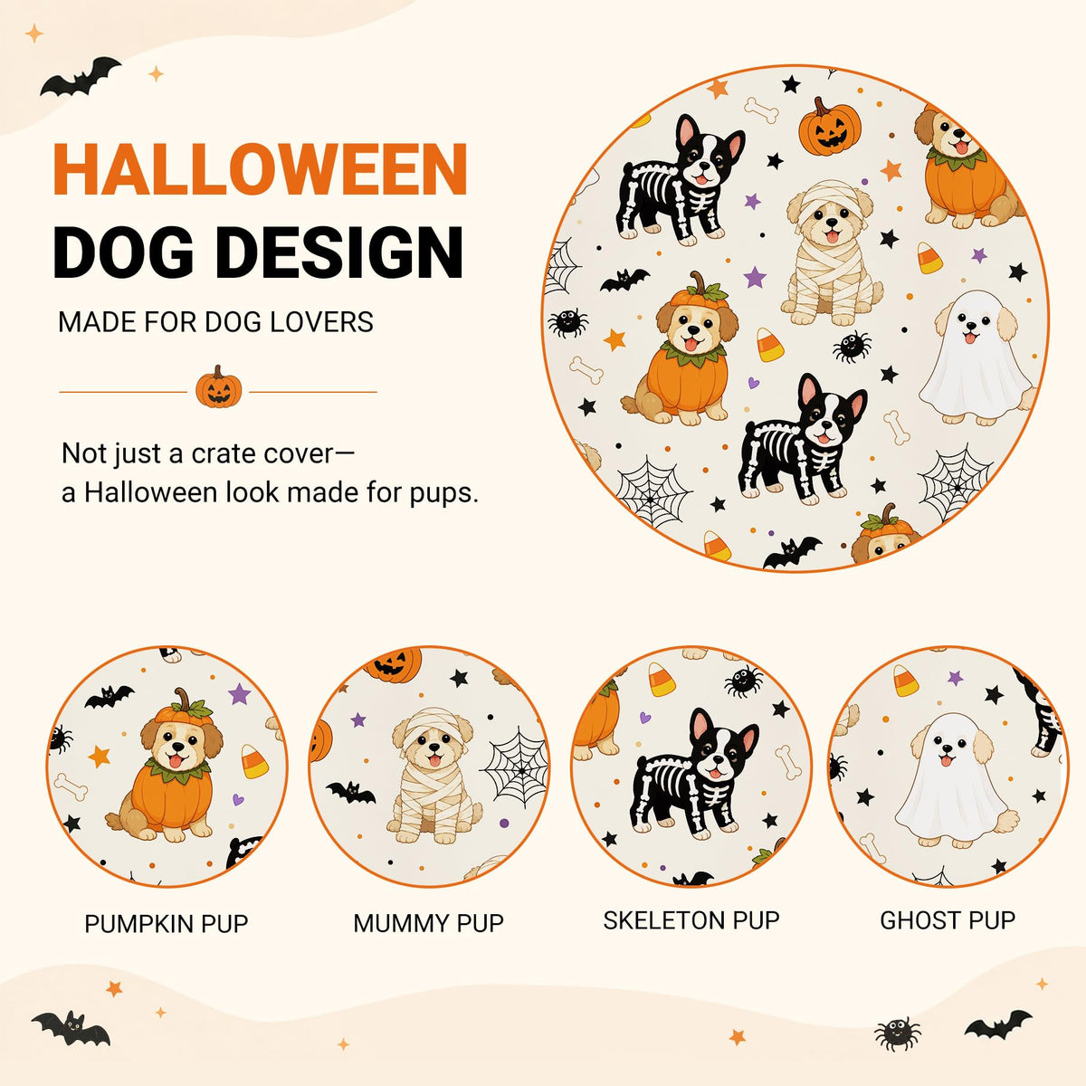 Halloween Pattern Dog Crate Cover (Orange Pup Print / 42.0"L x 28.0"W x 30.0"H)