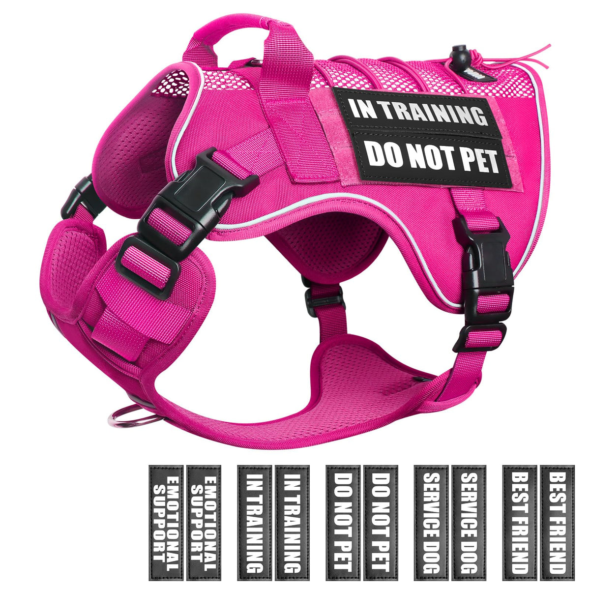 Service Dog in Training Mesh Harness with 10 Removale Pet Patches (X-Large / Pink)