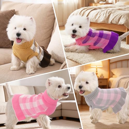 Dog Sweater Dress Plaid Knitwear for Small Dogs Girl Christmas Clothes (Grey / X-Small)
