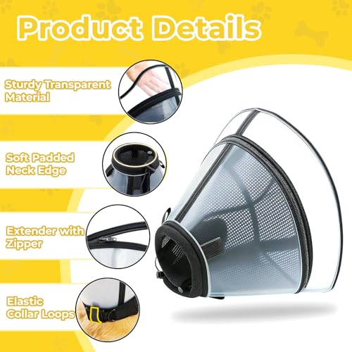 Soft Transparent Dog Cone Collar (S (Neck: 10.24-12.01") / Black)