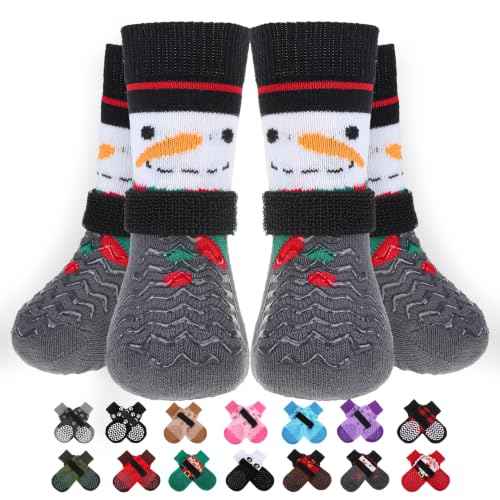 Anti Slip Dog Socks to Prevent Licking Paws for Hot Pavement (White & Grey / Small)