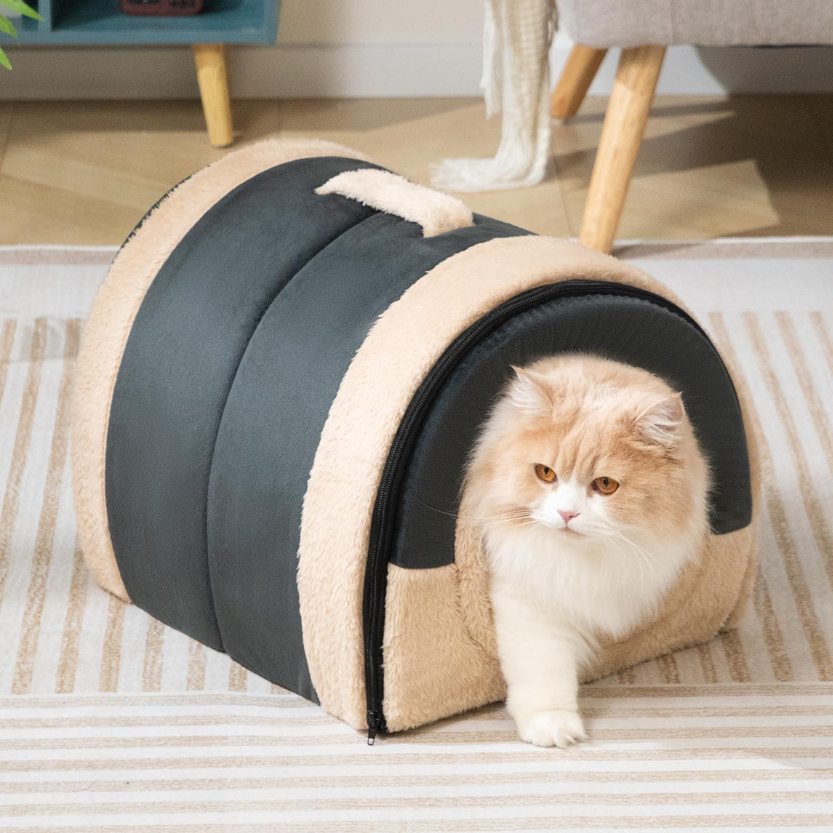Cat Bed Cave for Indoor Cats for Pets up to 20 lbs (Dark Gray Arched Cave)