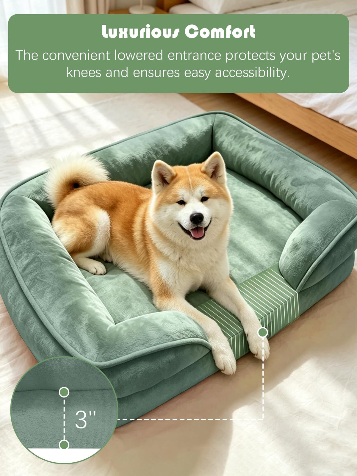 Orthopedic Dog Bed with Sides (48.0"L x 35.0"W x 8.0"Th / Green)