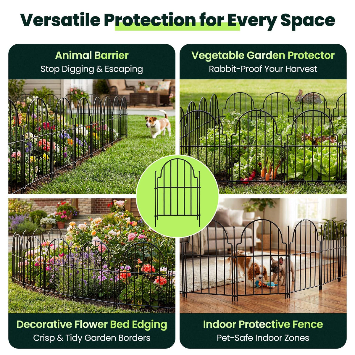 Decorative Garden Fence Panels 10 Pack (Black / 10 Pack - 16in (H) x 11ft (L))