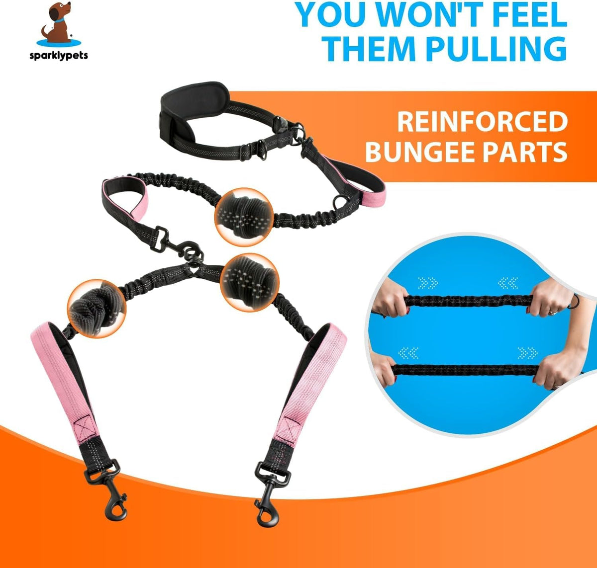 Hands Free Dual Dog Leash (Gradient Pink / 2 dogs M/L)